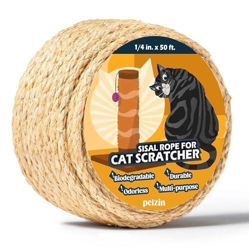 Natural Sisal Rope for Cat Scratcher and Scratching Post 1/4 Inch, 50 Feet - color: Natural, size: 1/4 inch by 50ft