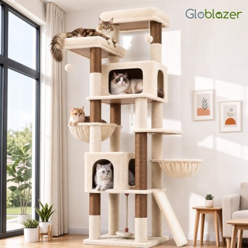 Globlazer 75in Tall Cat Tree Tower for Indoor Cats, F75B, Beige - color: Beige