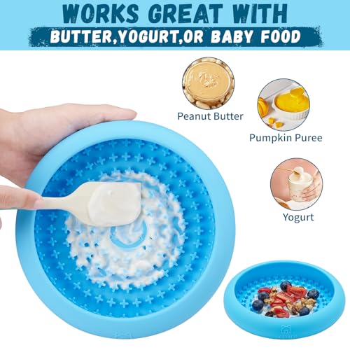 Dog Lick Bowl, Bestalk Anxiety Relief Slow Feeder Dog Lick Mat Treat Dispenser, Non-Slip Dogs Licking Bowl Enrichment Toys, BPA Free Silicone, Dishwasher Safe - color: Light blue