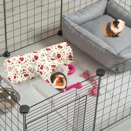 JarThenaAMCS Guinea Pig Tunnel 3 Way Washable Guinea Pig Hideout Foldable Rabbit Tunnel Red Beige Mushroom Small Animal Toy for Bunny Hamster Chinchilla Ferret Accessory