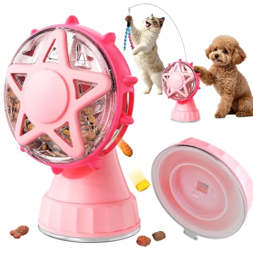 2in-1 Cat Slow Feeder and Interactive Cat Puzzle Toy,Ferris Wheel Treat Dispenser with Strong Suction Cup Base and Adjustable Food Leakage Holes,Food-Grade BPA-Free PP Cat Toys (Pink) - color: Pink