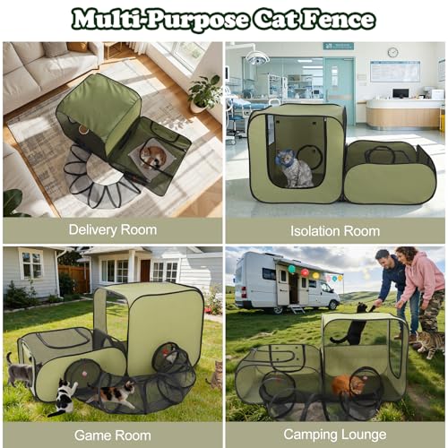 Cat Playpen, 3-in-1 Pop-up Outdoor Cat Enclosure, Green - color: Green