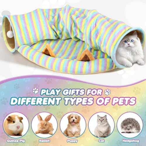 Spardar 2-in-1 Bunny Tunnel Bed, with Removable Mat Hideout,Stripe - color: Stripe