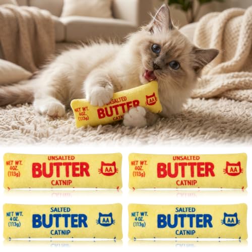 4Pcs Butter Catnip Crinkle Paper Sound Toys for Cat, Catmint Cat Toy Gift - style: 4Pcs Butter (with Crinkle Paper)