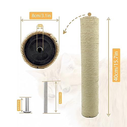 M8 Cat Scratching Post Replacement,4PCS Cat Tree Replacement Post 15.7 in Natural Sisal Kitty Scratcher Refill Poles DIY Scratch Tower Repair Pole for Kittens Furniture Spare Parts - color: 【White】