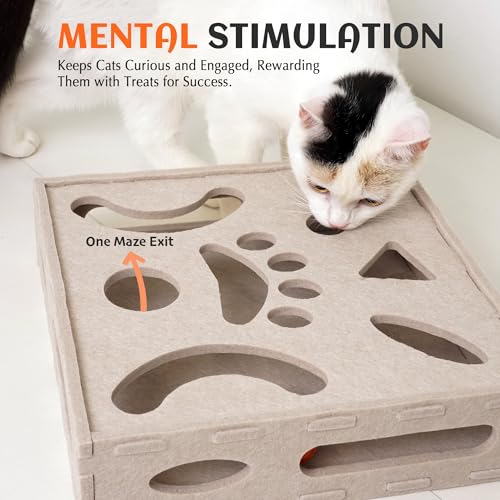 PETKARAY Felt Cat Puzzle Toy, Interactive Cat Toys for Indoor Cats, Interactive Maze for Kitten Felt Puzzle Box with Ball, Beige - color: Beige, size: Cat Puzzle Toy Box