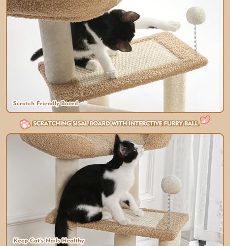 Made4Pets Cat Tree, Carpet Cat Tower Grey for Indoors Cats, Cute Wood Kitty Condo with Scratching Post and Pad, 29" Multi-Level Modern Activity Climbing Furniture for Small and Medium Cats - color: Buff Yellow