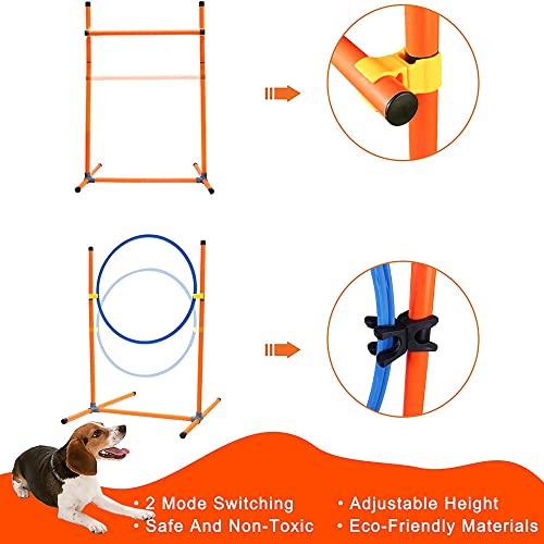 Agility Training Set for Dogs - Affordable Training Kit Dog Jump Training Obstacle Course Starter Kit Pet Outdoor Games with Tunnel, Dog Flying Disc, Weave Poles, Jump Ring, Carrying Bag