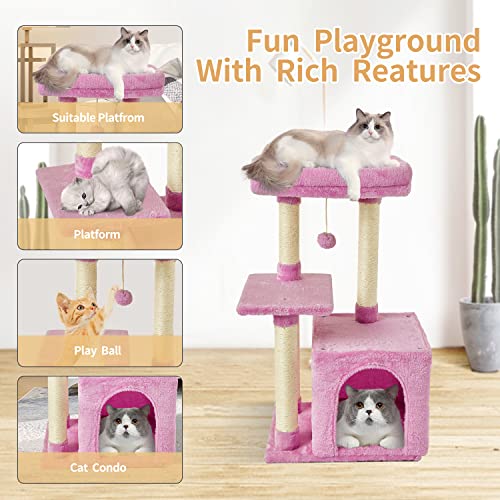Cute Cat Tree Kitten Cat Tower Condo Cat Furniture Sisal Scratching Posts P - color: Pink