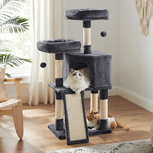 Feandrea Cat Tree, 45.3-Inch Cute Cat Tower, Plush Climbing Condo, Gray - color: Smoky Gray