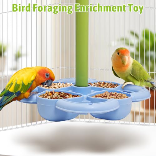 Fhiny Rotating Parrot Perch, Bird Foraging Stand Spinning Toy Blue - color: Blue