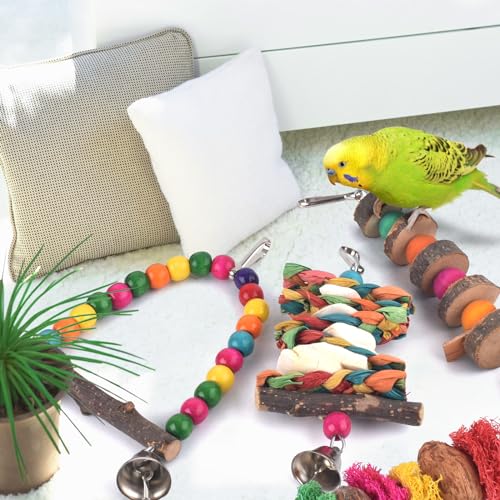 Bissap 7‑Pack Bird Chew Toys, Natural Wood Perch for Small Medium Parrots - size: 7 pieces