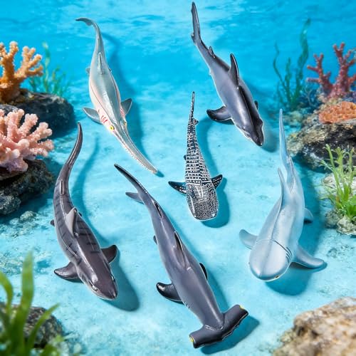 SIENON 11Pcs Assorted Shark Figures Ocean Animal Toys with Booklet - style: Ocean