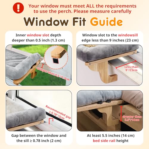 [Ready to Gift] PURRHOUSE 45LBS Cat Window Perch with Bolster, Hammock Seat with Plywood & Metal Frame, Cat Bed for Windowsill, Bedside and Cabinet (Walnut Wood & Brown Cushion, 24.8''W x 9.4''H) - color: Walnut Wood & Brown Cushion