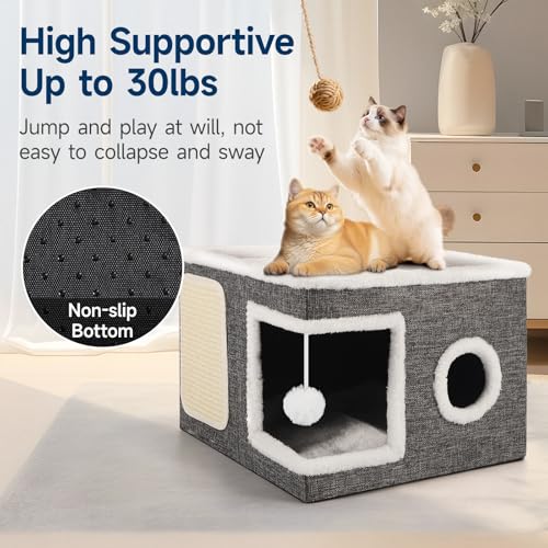 Shikha Cat House Bed for Indoor Cats with Fluffy Ball and Scratch Pad Grey - color: Grey, size: Large