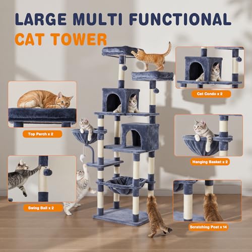DUMOS Tall 71 inch Cat Tree Tower with Scratching Posts, Indoor Cats Use - color: Dark Grey, size: 71 Inch