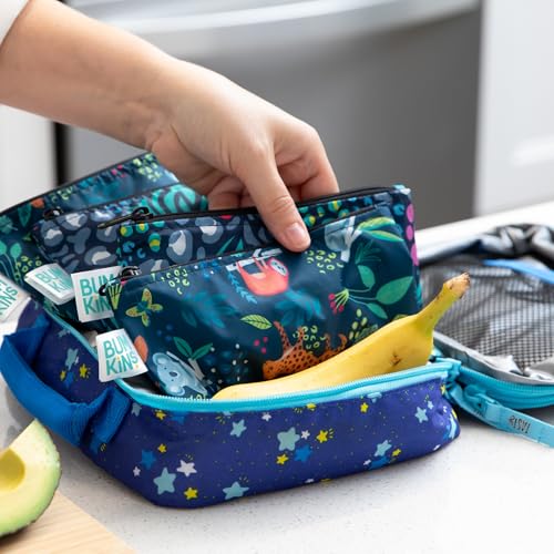 Bumkins Reusable Snack Bags, for Kids School Lunch and for Adults Portion, Washable Fabric, Waterproof Cloth Zip Bag, Supplies Travel Pouch, Food-Safe, 2-pk Jungle and Animal - color: E2 Jungle-Sm