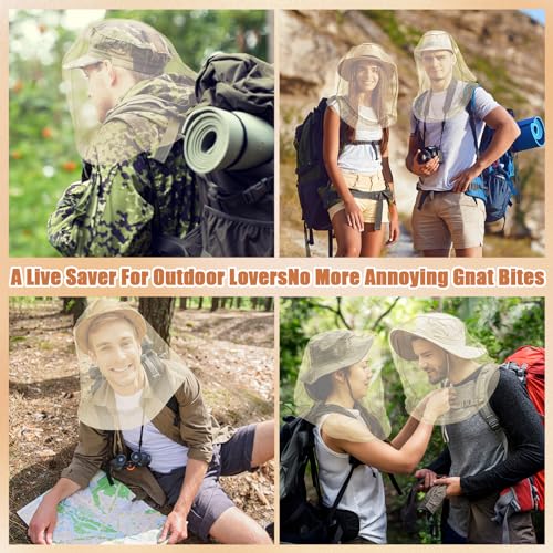 HESTYA 6pack Mosquito Bug Head Net Mesh for Camping Hiking, Beige - color: Beige