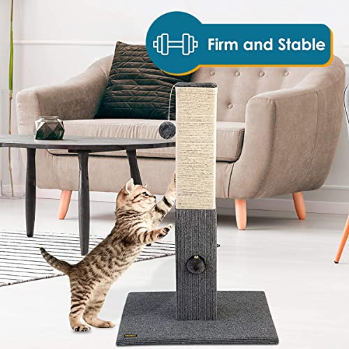 Pawbee 32" Cat Scratching Post with Jingle Bell and Softball, Sisal Rope Tower for Indoor Adults Large Cats, Gray & Beige - color: Gray & Beige