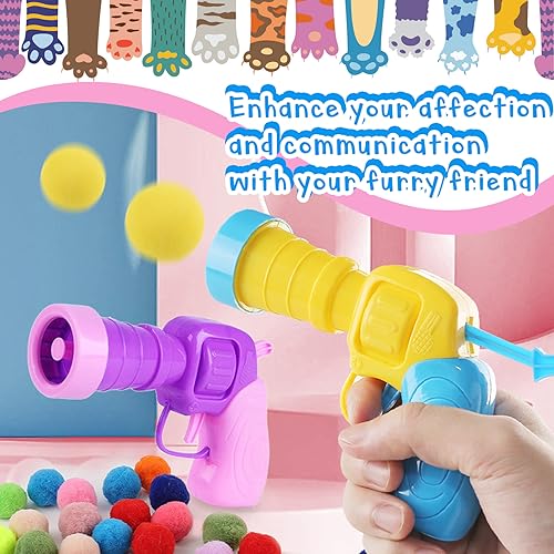 2 Cat Toy Launchers & 100 Cat Pom Pom Balls,Interactive Cat Toys - color: Colorful