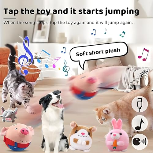 Interactive Dog Toys, 2026 New Active Moving Pet Plush Toy, Rechargeable Squeaky Dog Ball Toy with Talking Sound, Washable Cartoon Bunny Plush Toy for Dogs Puppies (Pink Bunny) - color: Pink Bunny