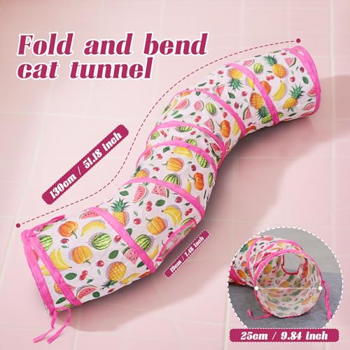 Andiker Cat Tunnel for Indoor Cats, 45" Long Rainbow Collapsible Kitten Tube with a Fun Ball and 2 Holes Cat Play Tunnel, Rabbit Tunnel for Kittens Exercising Hiding Training and Running (S Pink) - color: S Pink