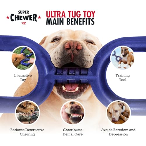SuperChewer Tough Tug Pull Toy | Lifetime Replacement | Strong Natural Rubber | Interactive Tug-of-War Toy for Dogs | Ultra Durable Chew Toys for Aggressive Chewers | For Medium & Large Breeds - size: Large