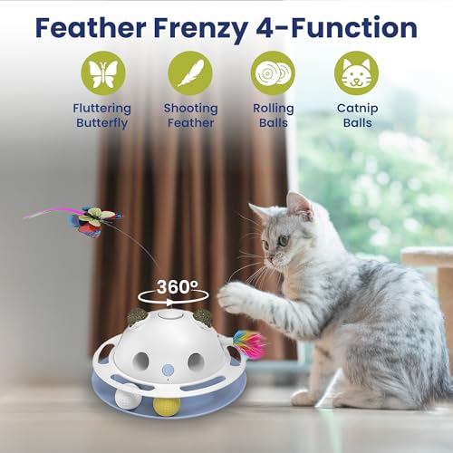 PAWSPIK Feather Frenzy 4-in-1 Interactive Cat Toy with Catnip Balls