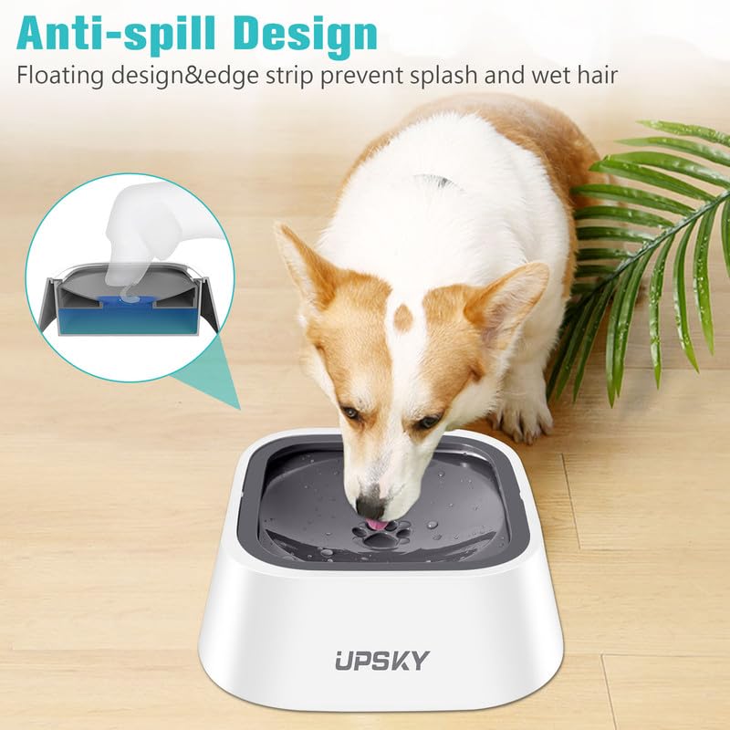 UPSKY 35oz No-Spill Pet Water Bowl, Slow Water Feeder for Dogs and Cats - color: Grey