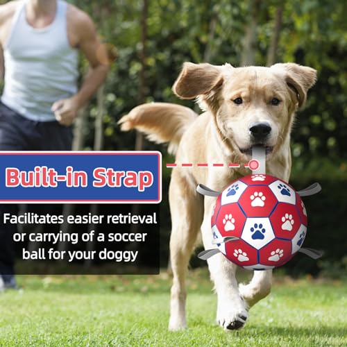 Diman Dog Balls with Straps, 7 Inch Dog Soccer Ball, Herding Ball for Dogs - color: Red, size: 7 Inch