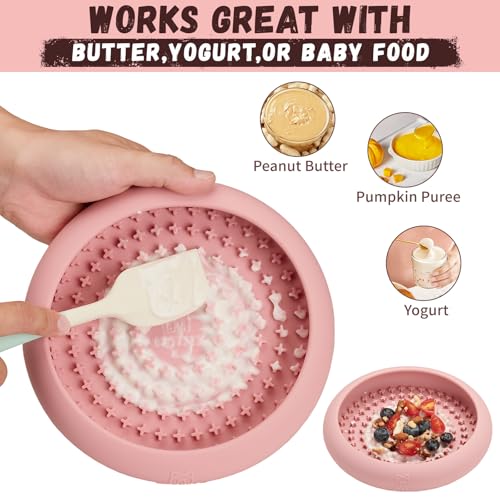 Dog Lick Bowl, Bestalk Anxiety Relief Slow Feeder Dog Lick Mat Treat Dispenser, Non-Slip Licking Bowl Enrichment Toys, BPA Free Silicone, Dishwasher Safe - color: Pink