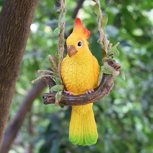 Hanging Parrot Garden Decor Outdoor Tropical Tiki Bar Decor Yellow - color: Yellow