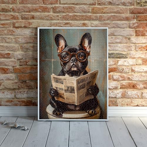 French Bulldog on Toilet Jigsaw Puzzle 1000 Pieces for Adults - Unusual Quirky Frenchie Pooping Funny Gift - 1000pc Dog Bathroom Decor Puzzles (50x70cm / 19.685"x27.559")