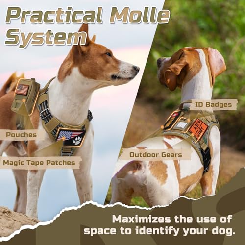 rabbitgoo Tactical Dog Harness for Medium, No Pull Military Service Vest - color: Brown camo, size: Medium