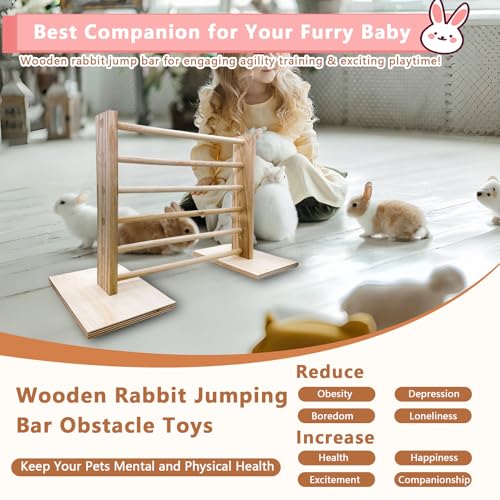 Hamiledyi Rabbit Jump Bar Rabbit Adjustable Hurdles Wooden Obstacle Exercise Agility Toys Training Jumping for Bunny Guinea Pig Ferret Squirrel