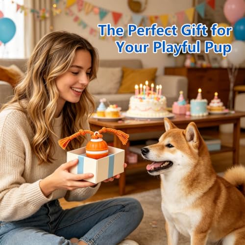 Interactive Dog Ball, 360° Self-Moving, USB-C, LED and Squeaker - color: orange