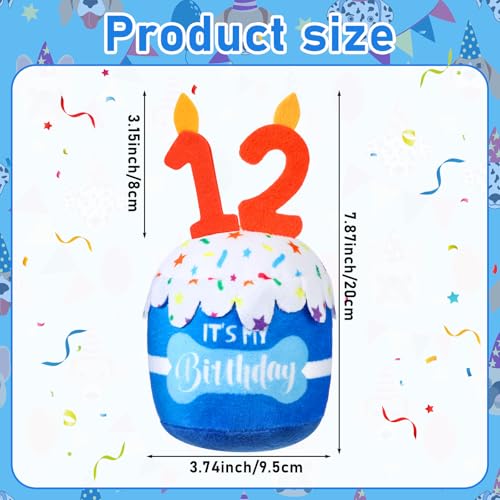 Dansydaisy Dog Birthday Cake Toy Squeaky Plush Gift,12th,Blue - color: Blue, style: 12th