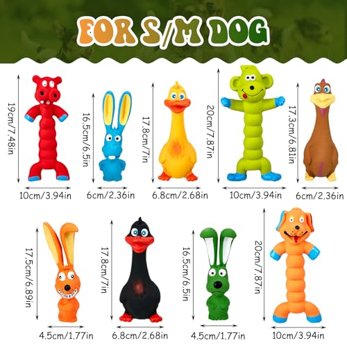 Wettarn 9 Pcs Latex Squeaky Dog Toys 7 Inch Soft Rubber Dog Chew Toy Animal Standing Stick Puppy Fetch Interactive Play Assorted Animal Accessories Gift for Small Medium Large Pet Christmas(Classic)