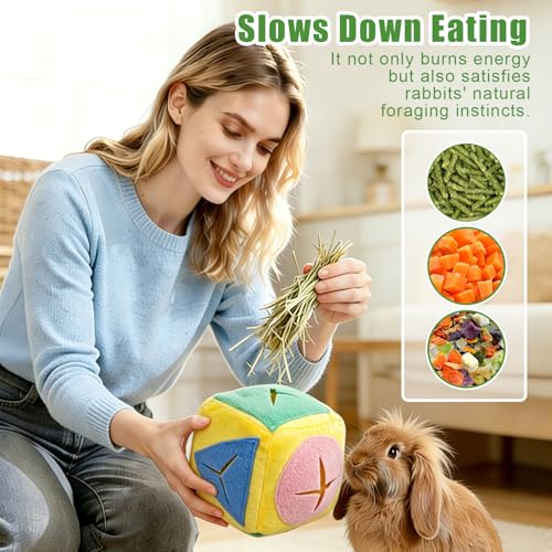 Rabbit Foraging Toy with Bell,Puzzle Feed Game Guinea Pig Fun Enrichment Toys Boredom Relief,Washable Snuffle Interactive Treat Ball Dispenser Exercise Bunny Toys for Indoor Bunnies(Yellow) - color: Yellow