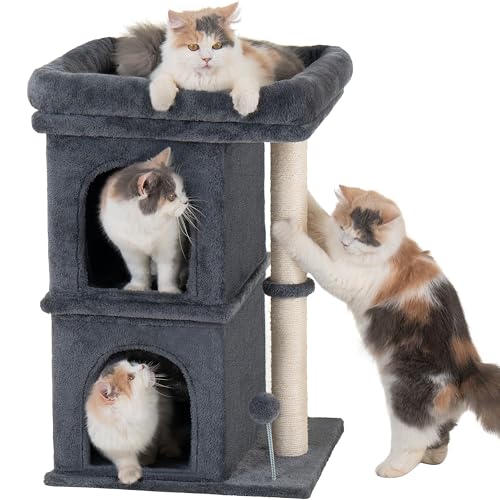 Aechonow Cat Tree for Large Cat,2 Cozy Cat Condo House for Large & Fat Cats - color: 24''Dark Grey