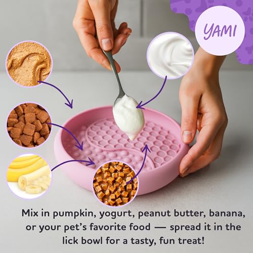 YAMI Dog Lick Bowl, Lick Mat for Dogs, Wet Food Cat Slow Feeder, Freeze Bowl, Enrichment & Puzzle Toy for Anxiety Relief, Food-Grade Silicone, Suction Cups, Dishwasher Fit, for All Breed (Light Pink) - color: Light Pink