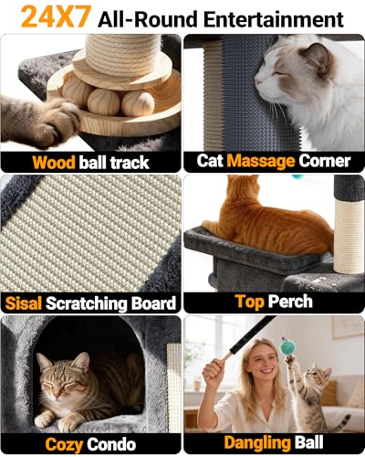 Eco-Wood Cat Tree Tower,【Small but All-in-One】with Scratching Posts, Indoor - color: Onyx Gray