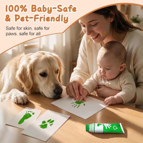 Baby Hand and Footprint Paint with Sponge Head, 2.54 fl oz, Non-Toxic & Acid-Free, Washable Baby Safe Paint for Newborn Keepsakes, Dog Nose & Paw Prints, Ideal New Mom Gift - Green - color: Green