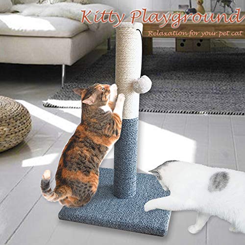 Barelove Cat Scratching Post Tower, Tall Cat Scratch Post, Natural Sisal Rope Scratcher Posts Refill for Indoor Cats, Carpet Cat Scratching Post with Replaceable Toys, Sturdy Base (Grey) - color: White