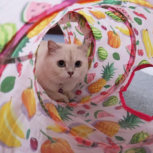 Andiker Cat Tunnel for Indoor Cats, 45" Long Rainbow Collapsible Kitten Tube with a Fun Ball and 2 Holes Cat Play Tunnel, Rabbit Tunnel for Kittens Exercising Hiding Training and Running (S Pink) - color: S Pink