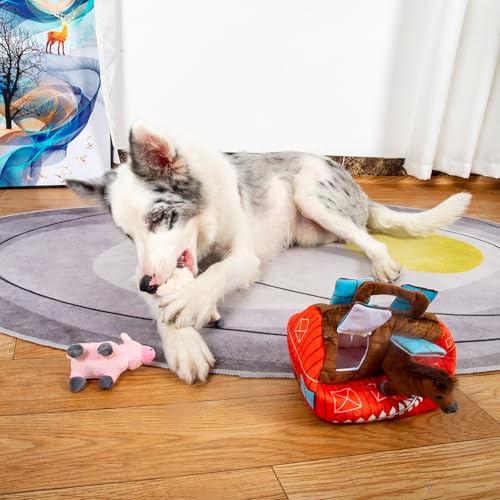 Hollypet Squeaky Hide and Seek Dog Toys for Small and Medium Dogs, Farm - style: Farm