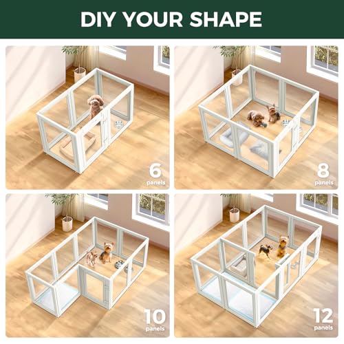 FXW AuraSpace Clear Acrylic Indoor Dog Playpen, 24" H, 16 Panels, White - color: White, size: 24"H