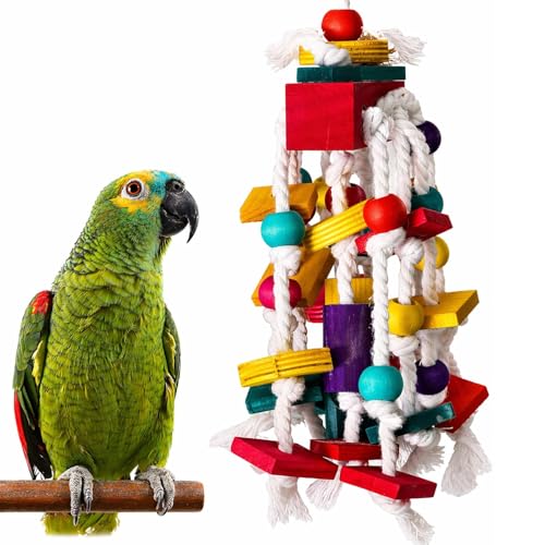 Rypet Large Parrot Cage Toy, Wood Rope Bite Toy for Cockatiels Conures - color: Colorful1