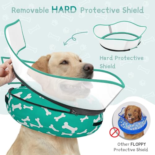 Supet Raised Inflatable Dog Cone Collar to Stop Licking, Soft Dog Cone Alternative After Surgery, Pet Neck Donut Collar for Small Medium Large Dogs - color: T Bone Green, size: S(Neck 7"-9.5")