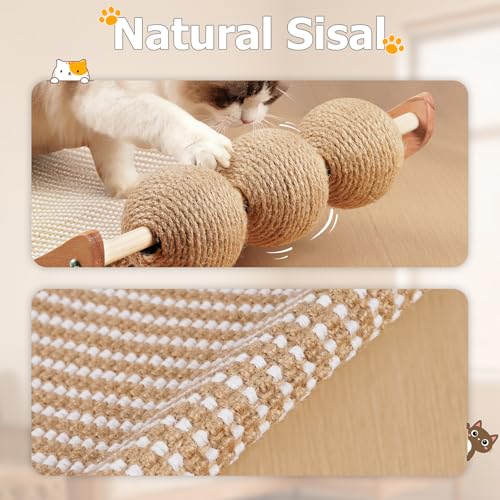 3 in 1 Sisal Cat Scratcher Bed, Solid Pine Cat Scratcher with Balls (Wood) - color: Wood, size: Extra Large